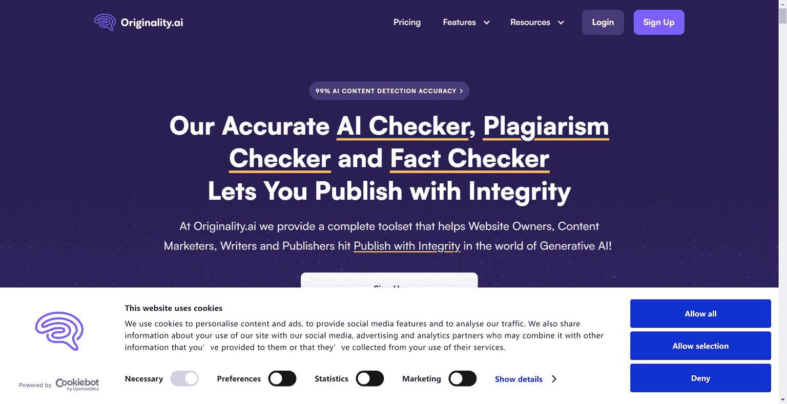 Originality detection of content, using AI to identify any plagiarism and detect whether AI tools were used to create the content.