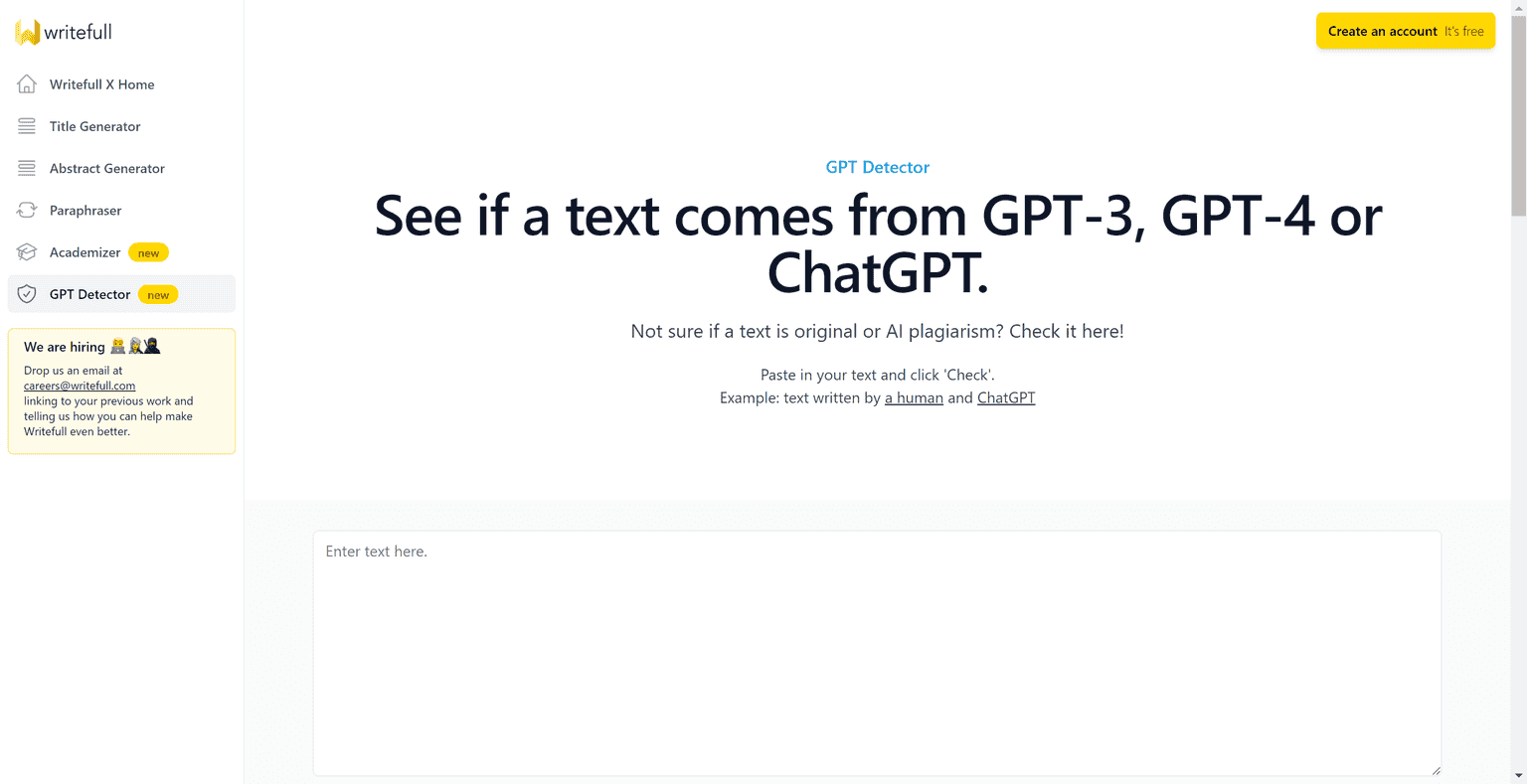 Online check to see if text is generated by AI