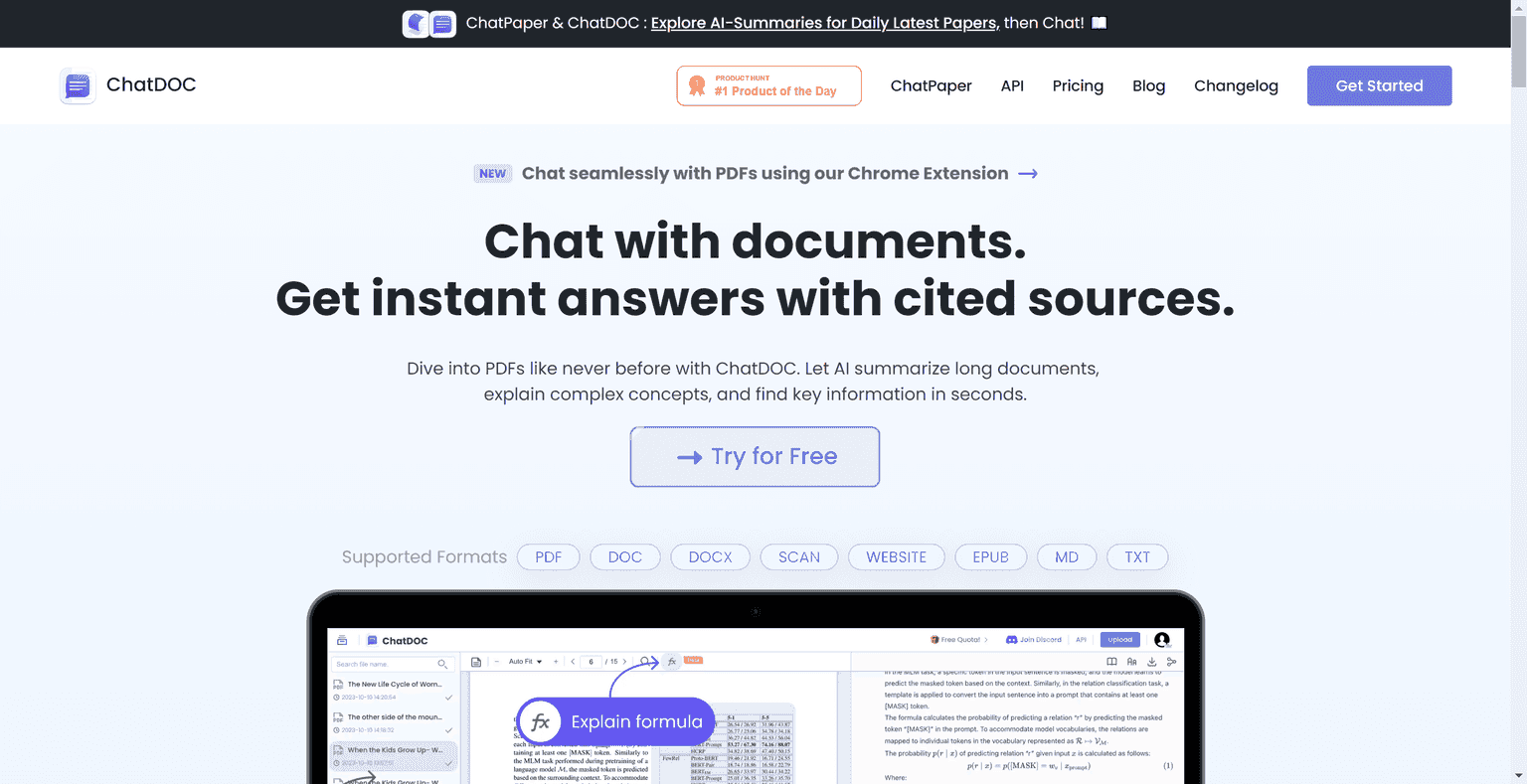 ChatDOC is a ChatGPT-based document reading assistant that can quickly extract, locate, and summarize information in PDFs, understanding text, tables, and images.