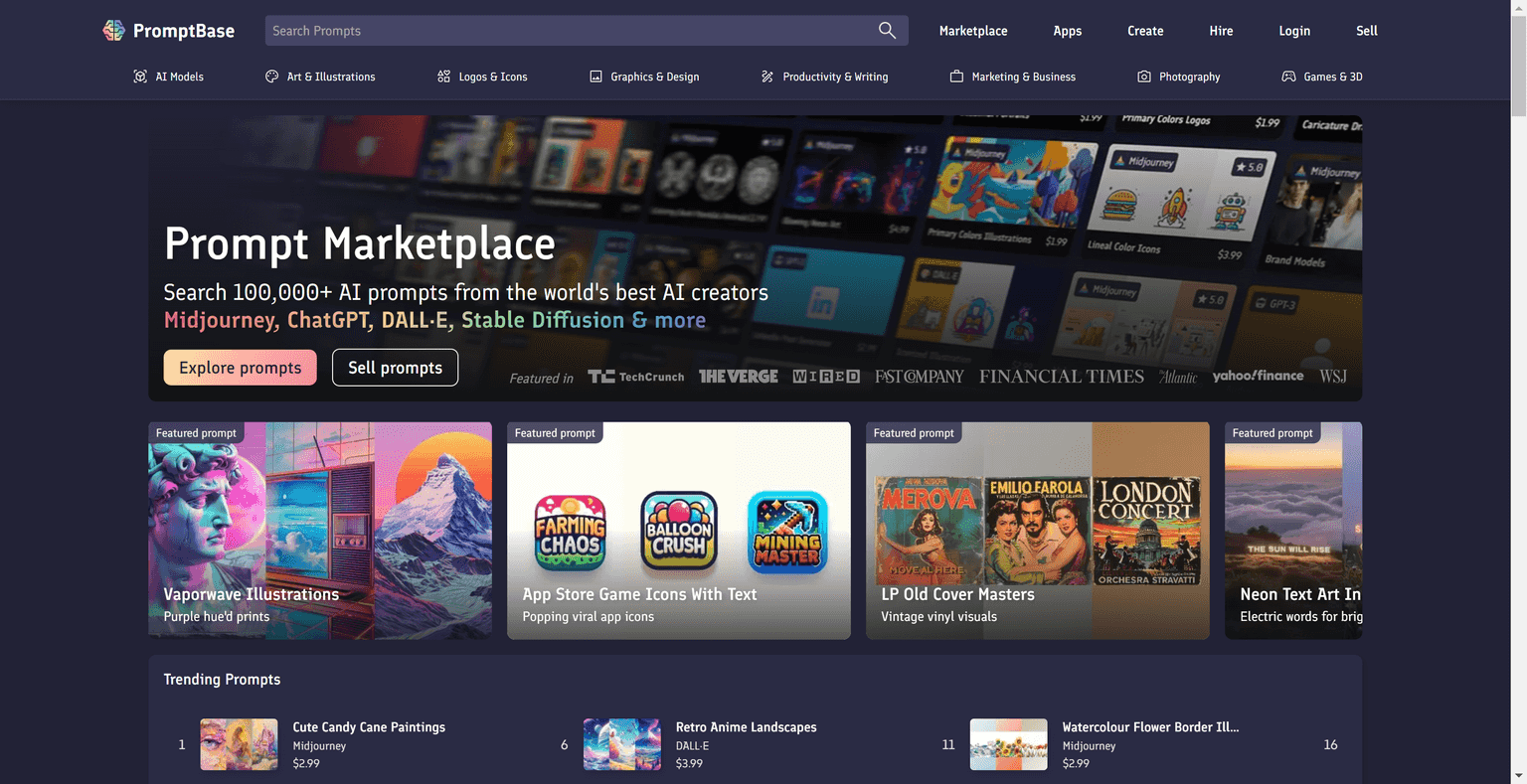 A marketplace providing high-quality prompts for DALL-E, Midjourney, ChatGPT, and StableDiffusion. Find the best prompts, produce better results, save API costs, and earn money by selling prompts.